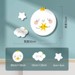 décoration murale enfant lune nuages étoiles adhésif pvc blanc rose verte