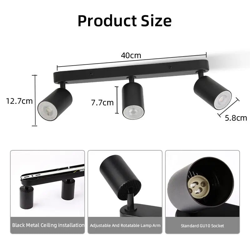 Spot lumineux LED 5W noir mat moderne compatible ampoule GU10 vis fixé
