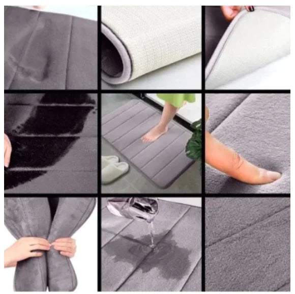 tapis bain antidérapant mousse mémoire forme gris bleu moderne salle bain