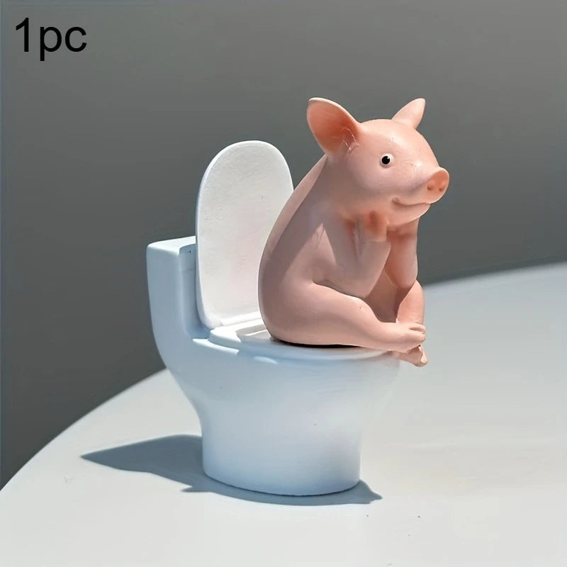 figurine porc rose toilette décoration murale moderne eclectic pvc