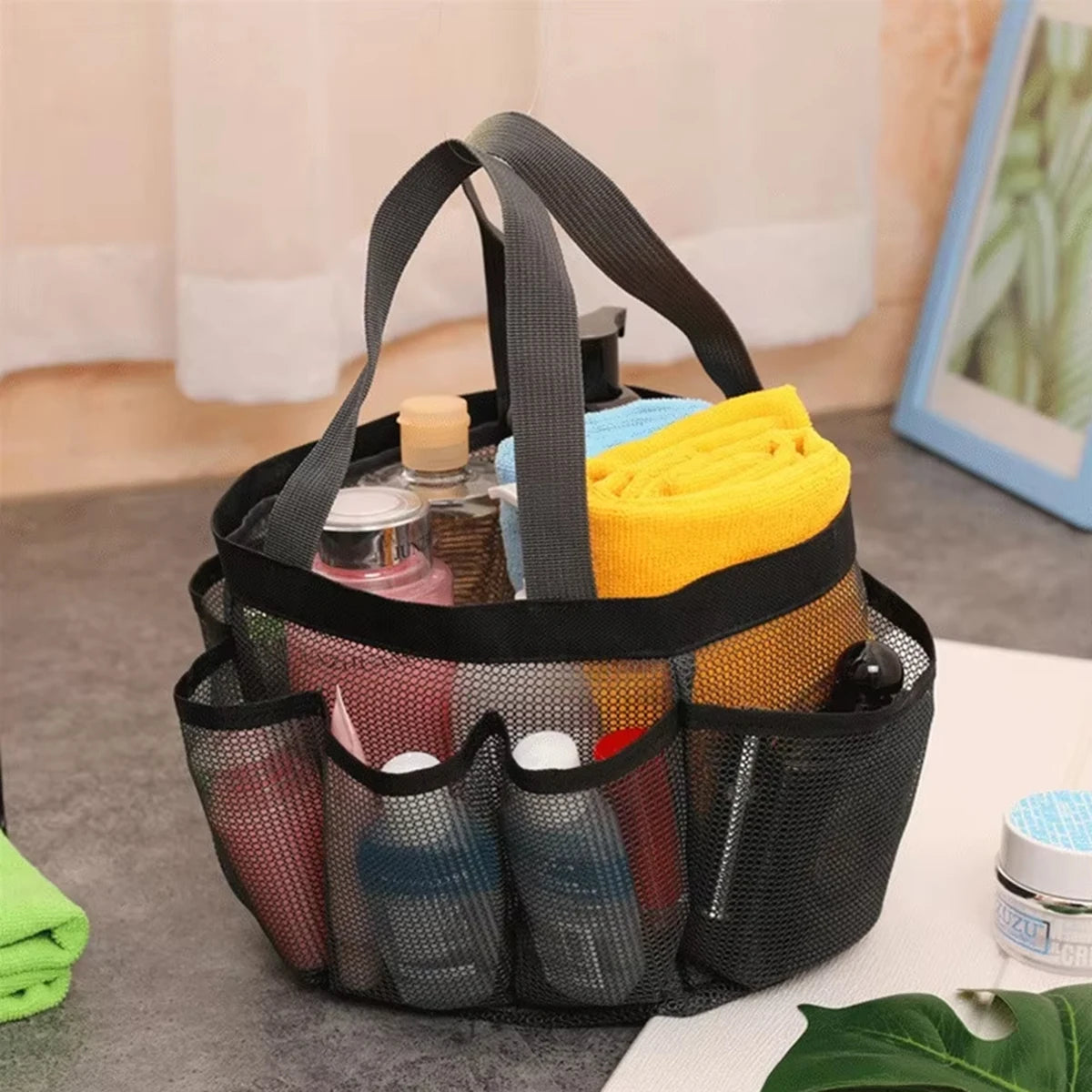sac toilettage polyestère filet transparent noir rose turquoise multifonction salle bain voyage camping
