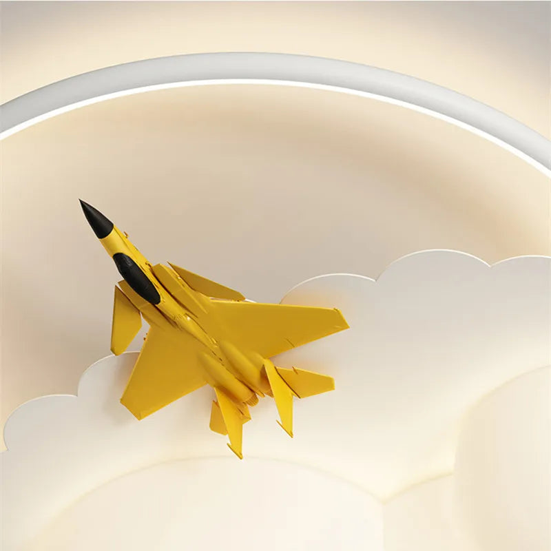 lustres led modernes nuages avions chambre enfants blanc jaune bleu gris