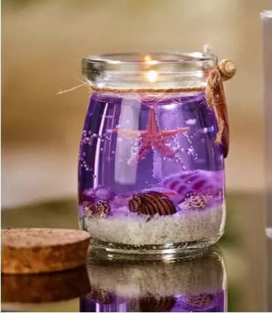 bougie verre étoiles mer coquillages sable transparent rose anniversaire mariage noël festive