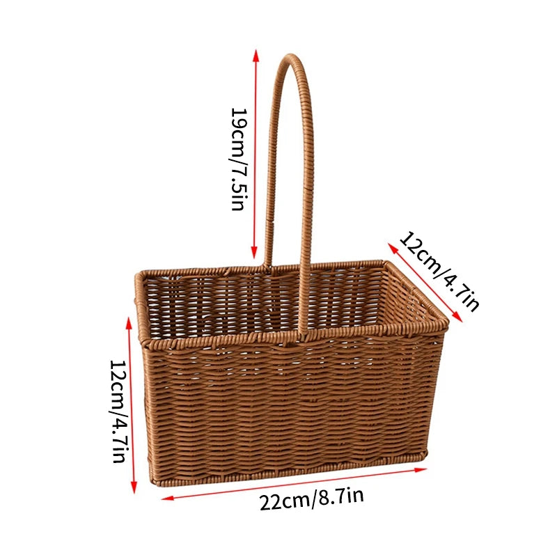 panier tressé marron clair réutilisable multiple uses fleurs artificielles anneaux métalliques traditionnel rangement maison