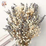 bouquet fleurs séchées lavande gypsophile mixte décoration maison anniversaire mariage violettes blanches boho doux