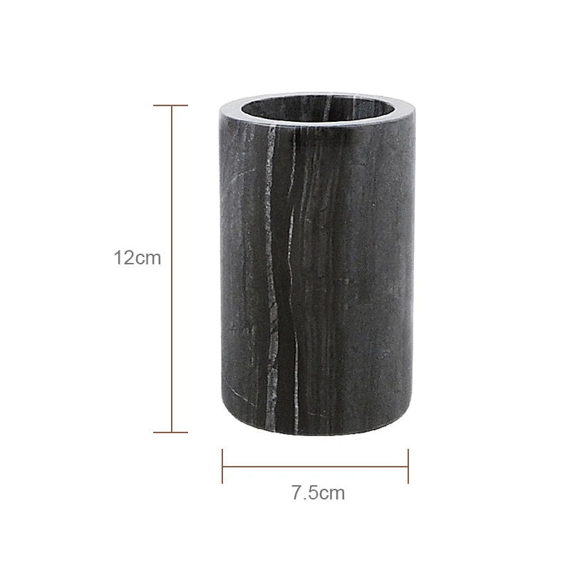 ensemble accessoires salle bain marbre noir rangement brosse dents dentifrice moderne luxe