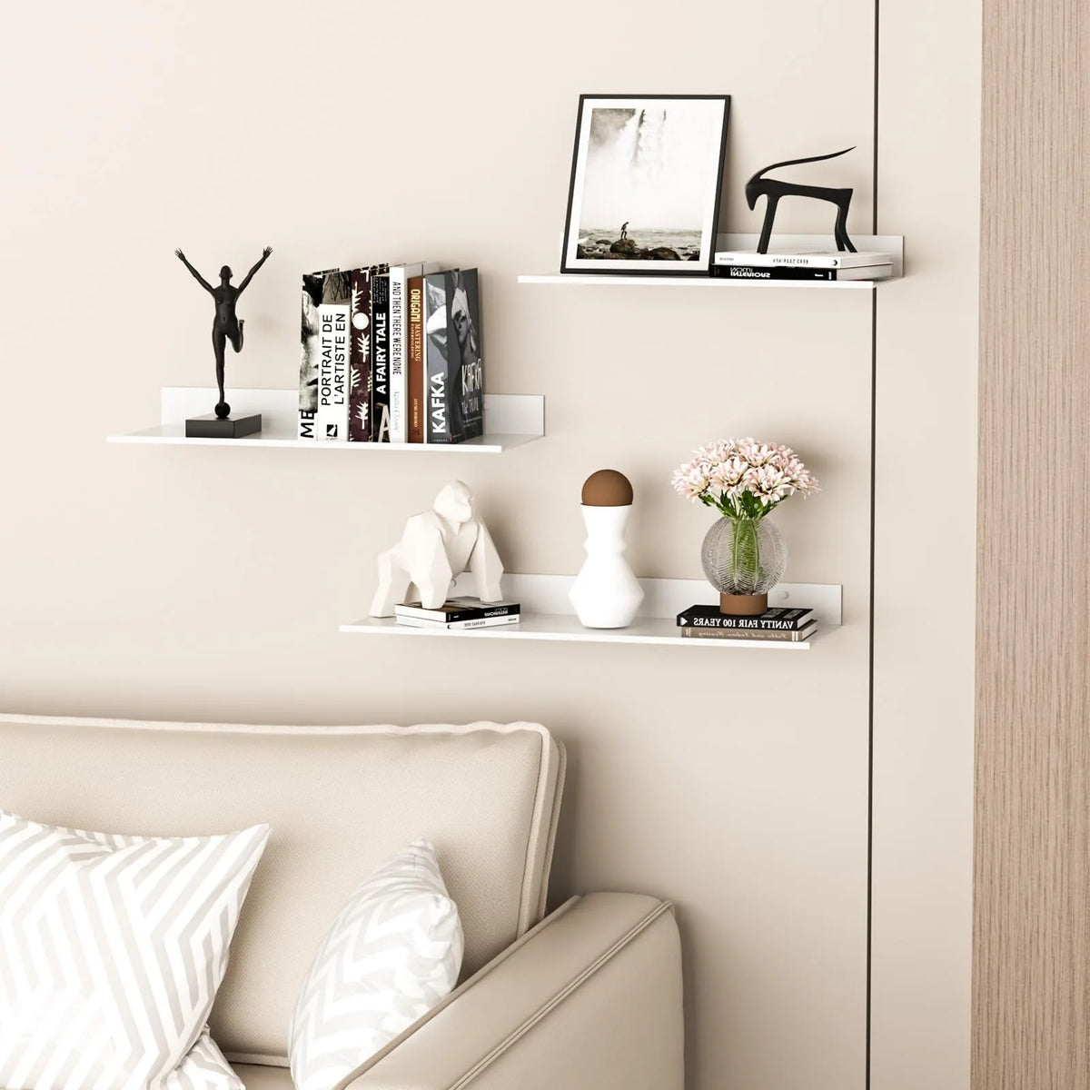 étagères murales adhésives aluminium blanc moderne 40cm 50cm 30cm rangement salle bain chambre cuisine