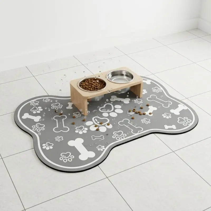tapis absorbant imperméable gris blanc motif os empreintes tapis doux moderne chien aliment chiens