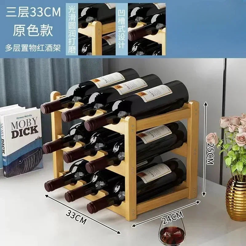 présentoir vin bois marron moderne étages 43cm bouteilles étiquettes rusticité.storage rack
