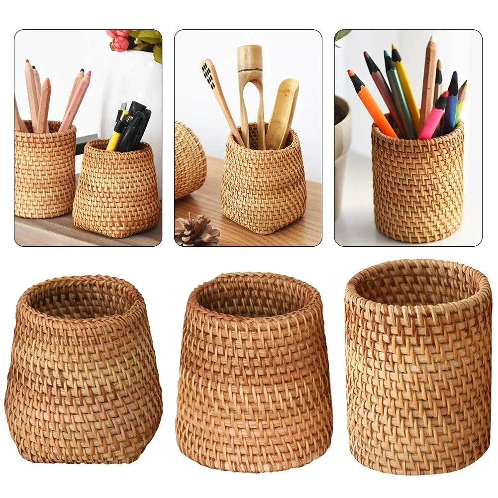 panier tressé rotin marron clair organisation cuisine rustique multifonctionnel almacenamiento