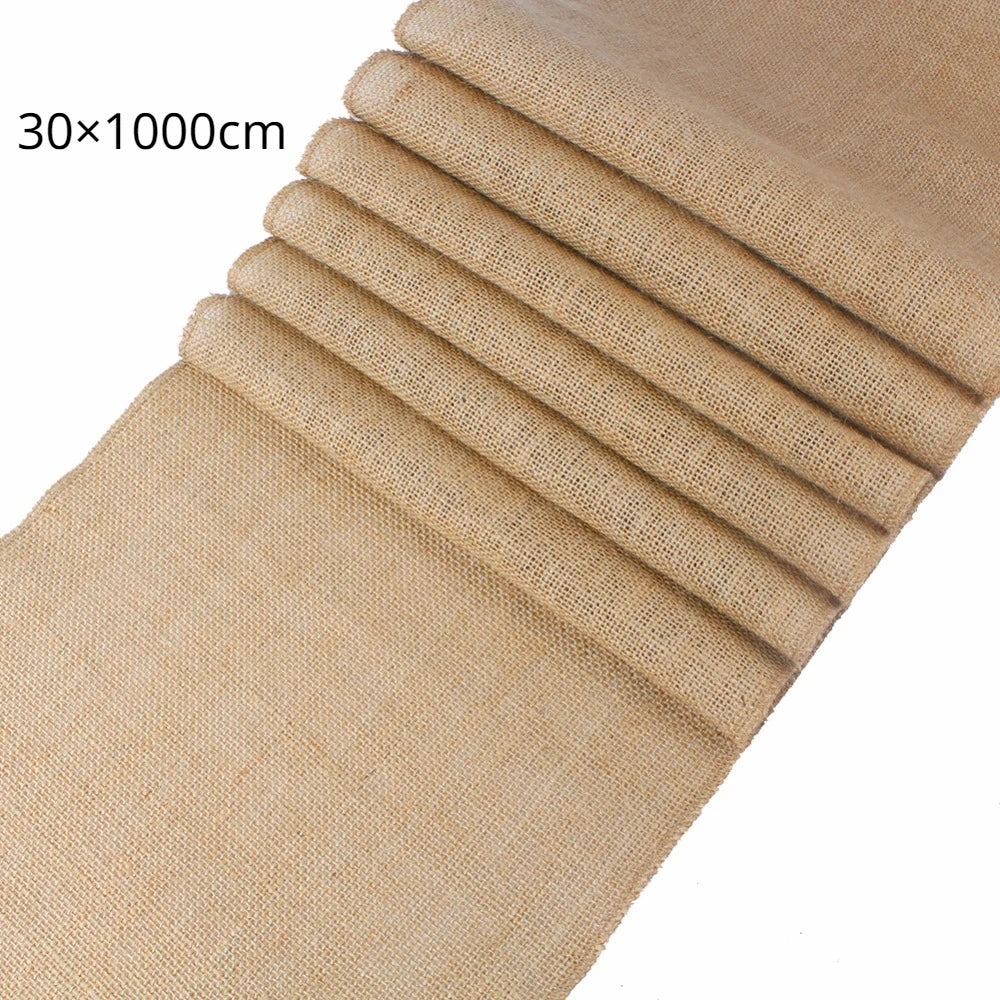 nappes table jute naturelle rustique beige marron blanc texture grossière événements mariage décoration chaises