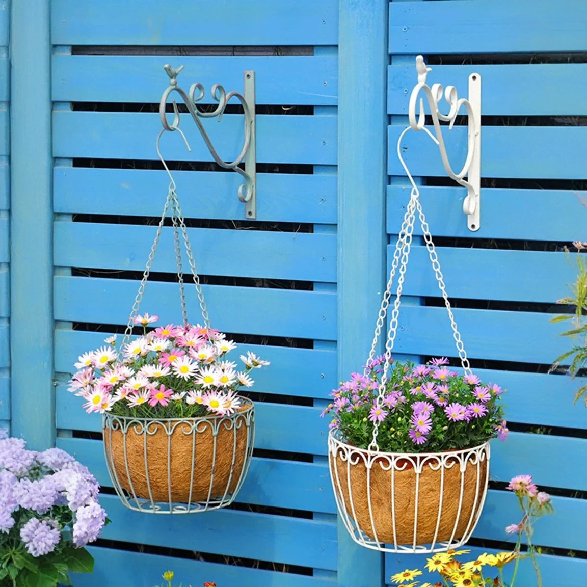 paniers suspendus métal ajouré décorations murales plantes fleuriesextérieur bienvenue motifs floraux rustic