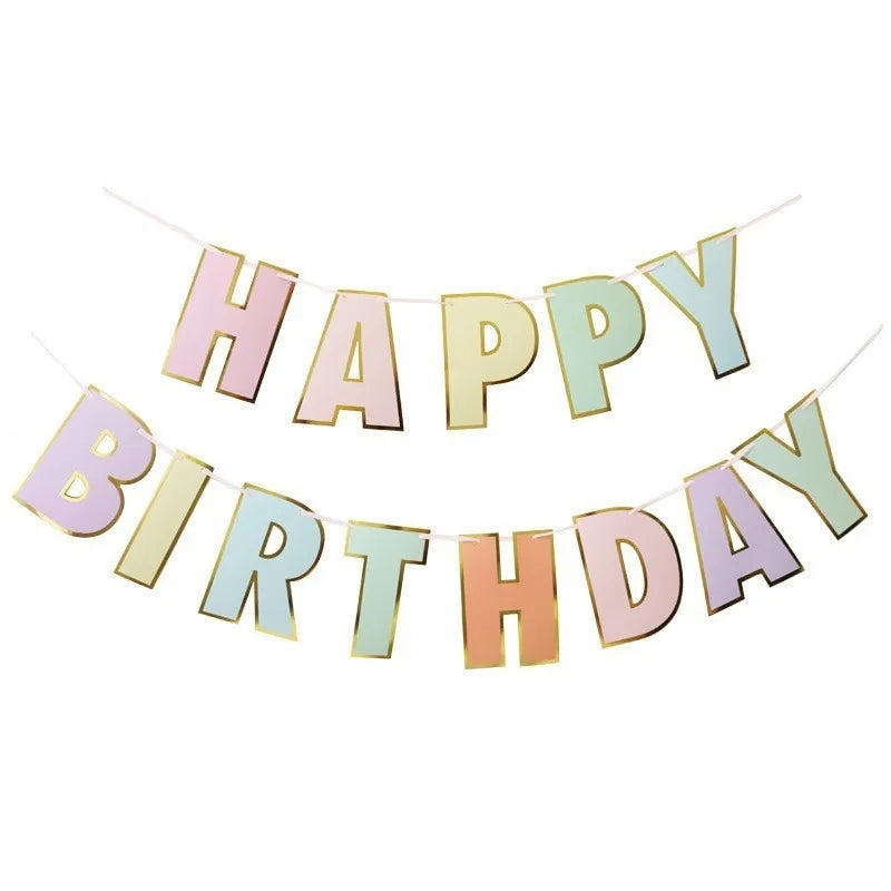 guirlande lettres anniversaire violet jaune vert pastel lettres dorées moderne festif clips