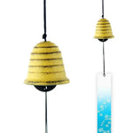 cloches vent moderne motif abstrait poissons vagues océan bleu vert noir jaune