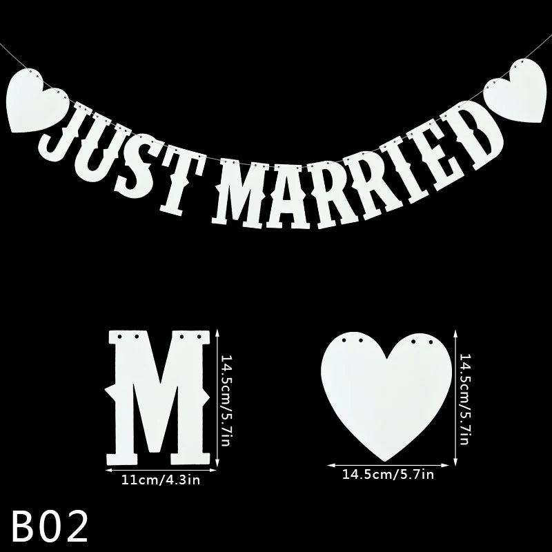 décoration mariage just married guirlande bannières lettres cœurs rouges triangles opaques rustique