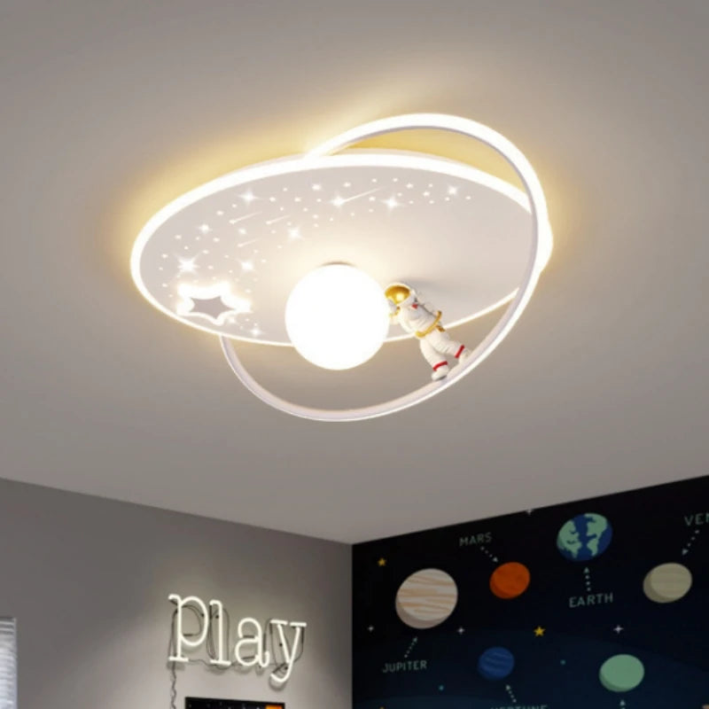 plafonnier moderne enfants astronautes étoiles chambre blanche bleue dorée led