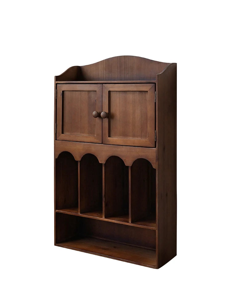 boîte rangement pliable bois vintage tiroirs compartiments poignées métal figurines ancien