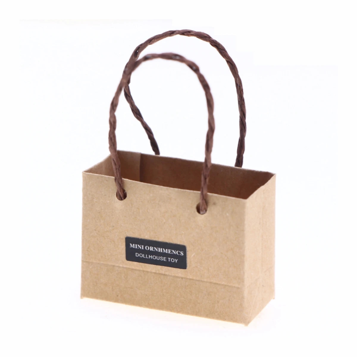 sac main miniature papier kraft poignées corde plantes artificielles fleurs blanches roses violettes vintage