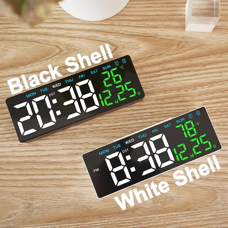 Horloge numérique LED affichage temps jour date température noir blanc vert bleu.orange moderne