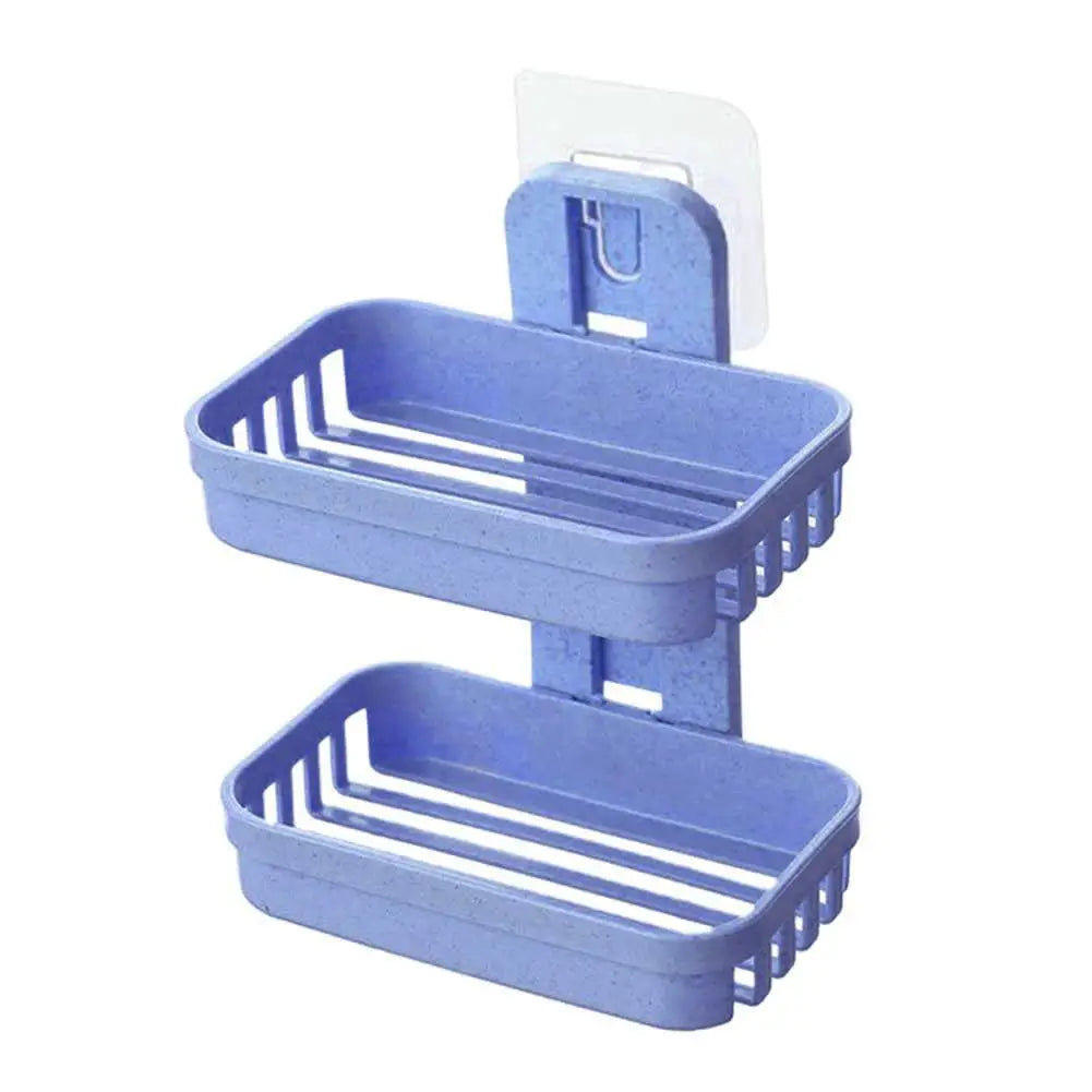 support savon adhésif moderne bleu rose beige texture granulée salle bain pratique amovible double