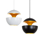 lumière suspendue sixties noir blanc or câble fixation diamètre 250mm chambre salon