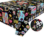 nappe jetable 90s anniversaire graphique cassette audio noir rose jaune bleu festive retrogaming tableDecoration