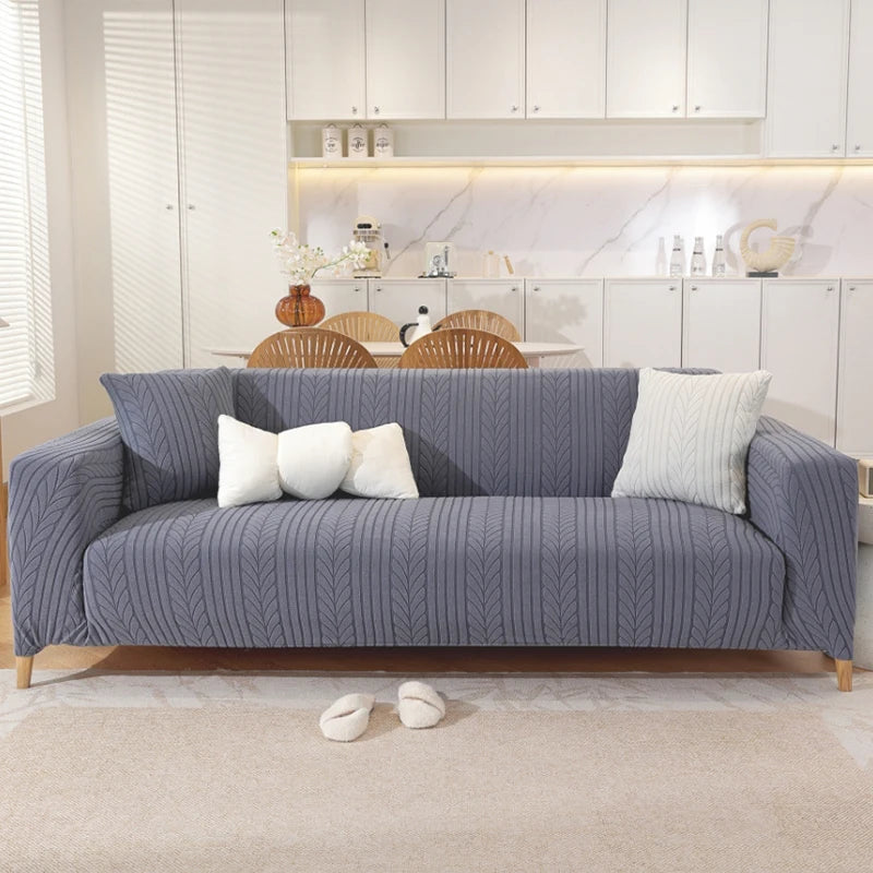 housse canapé polyester jacquard rayures verticales moderne beige clair salon lavable machine doux accueil