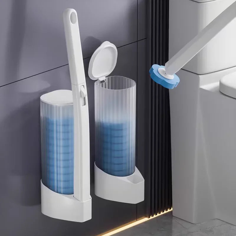 brosse toilette jetable tête rechange moderne adhésif blanc bleu violet jaune fleur mousse texture
