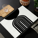 tapis table moderne minimaliste beige noir marron clair lignes cercles 30x45cm polyestere lin