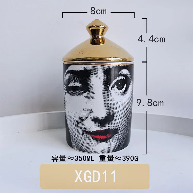 boîtes bougies parfumées art déco moderne vintage illustrations visages géométriques 350ml