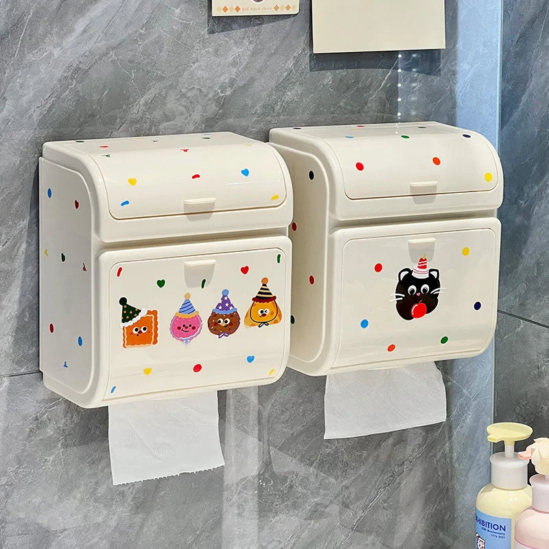 rangement mural moderne porte papier toilette blanc cassé points colorés fixation sans perçage mignon
