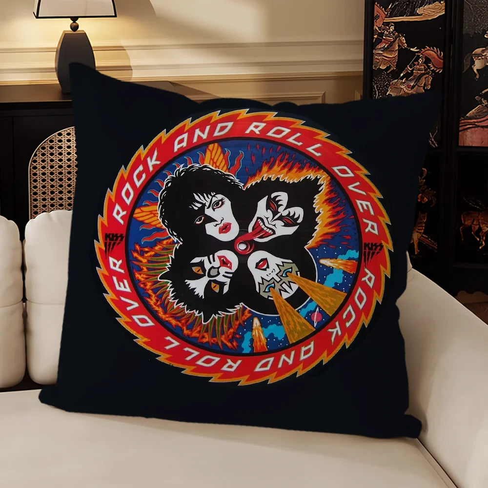 taie d'oreiller motif kiss rock noir imprimé polyester coton décoratif coussin siège salon voiture