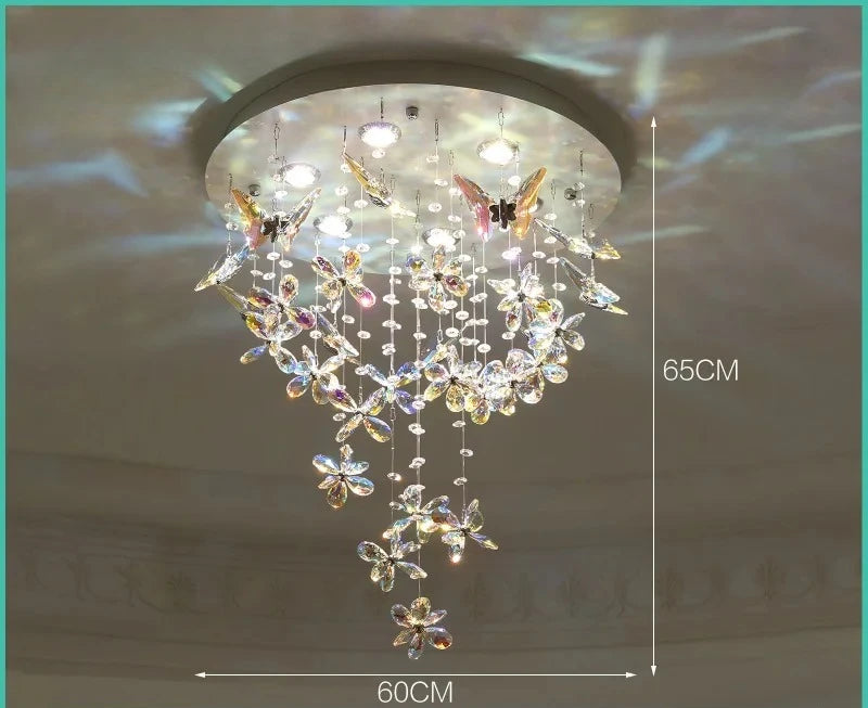 lustre suspendu moderne élégant transparent multicolore fleurs papillons clips métalliques chambre salon