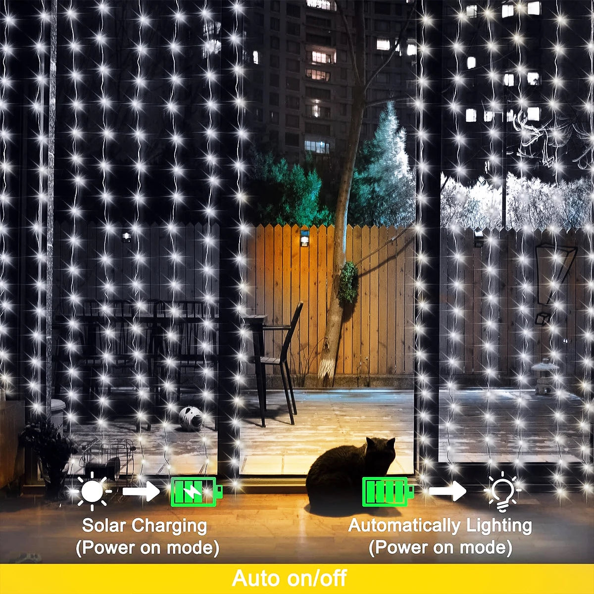 rideau lumineux led blanc multicolore clips moderne panneau solaireextérieur noël vacances