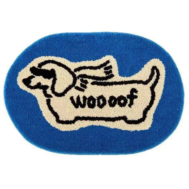 tapis antidérapant bleu beige chien chat vache motifs géométriques décoratifs maison chambre salon