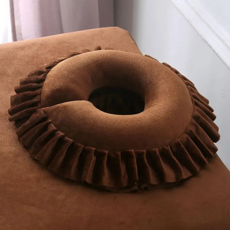 coussin massage violet velours confort sans electricité salon beauté thérapie spa repose visage repose