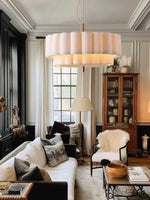 suspension lumineuse moderne blanc rayures horizontales opacité chaîne métallique 65cm 220v toucher interrupteur