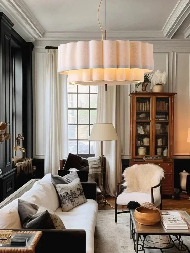 suspension lumineuse moderne blanc rayures horizontales opacité chaîne métallique 65cm 220v toucher interrupteur