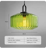 lampe suspendue verre cannelé ambre verte rose moderne minimaliste filament apparent