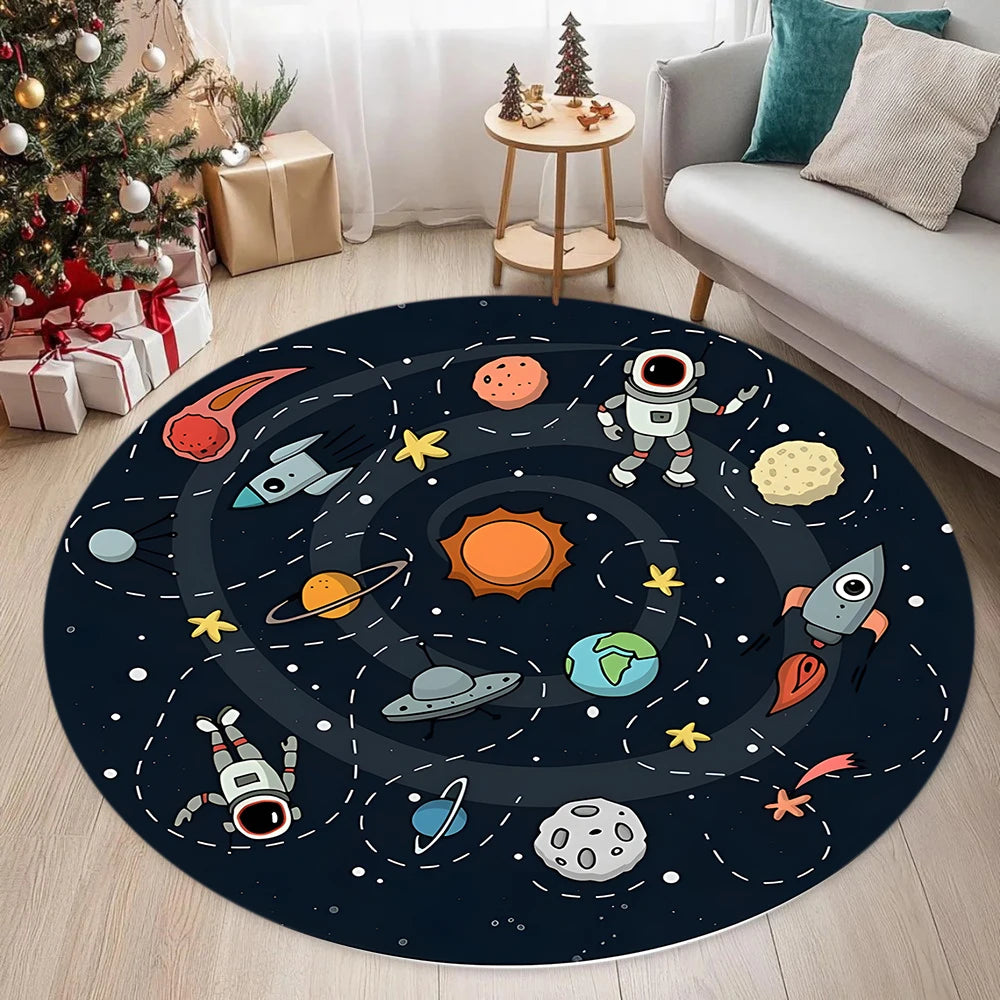 tapis rond thème spatial planètes fusées astronautes moderne salon chambre enfants