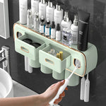 porte brosses dents adhésif moderne rangement dentifrice distributeur blanc or