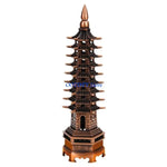 statue asiatique or pagode métal ajouré motifs architecturaux traditionnels verte bronze