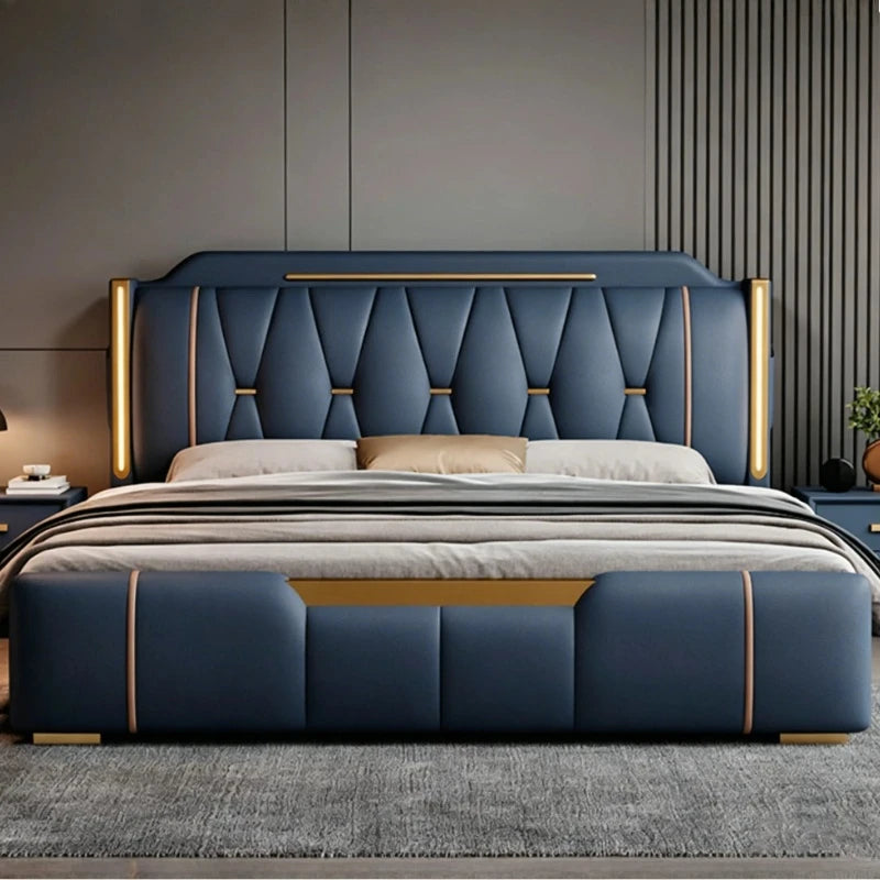 lit double luxe beige doré tête lit capitonnée rangement chambre moderne contemporain