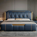 lit double luxe beige doré tête lit capitonnée rangement chambre moderne contemporain
