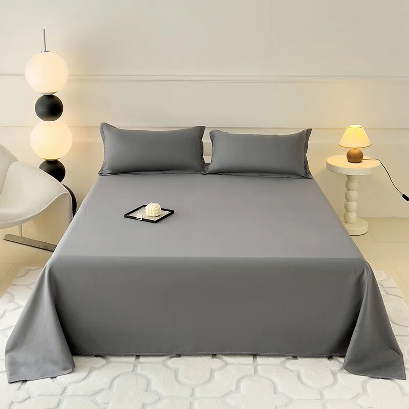 drap plat double gris lisse satiné minimaliste moderne lit adultes polyester
