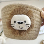 panier rangement tressé lion enfant decoratif beige blanc marron texturé utilisation multiple