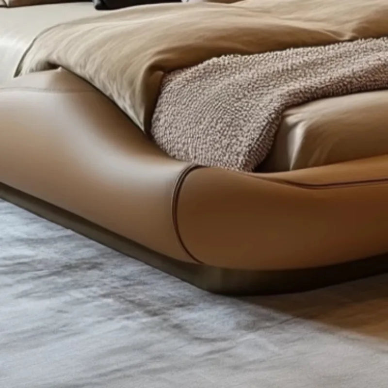lit moderne bois couverture texturée beige noir gris master bedroom