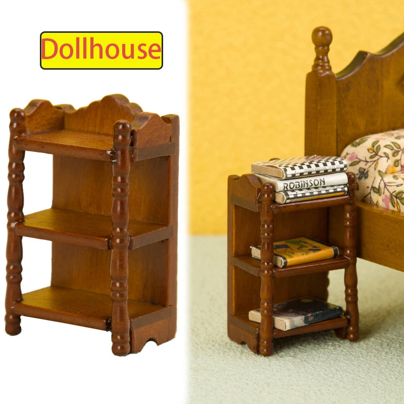 miniature bibliothèque bois étagères sculptées livres miniatures classique pièce maison poupée