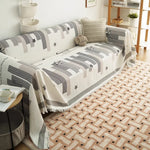 housse canapé grande taille rayures horizontales couverture salon moderne beige gris décorative