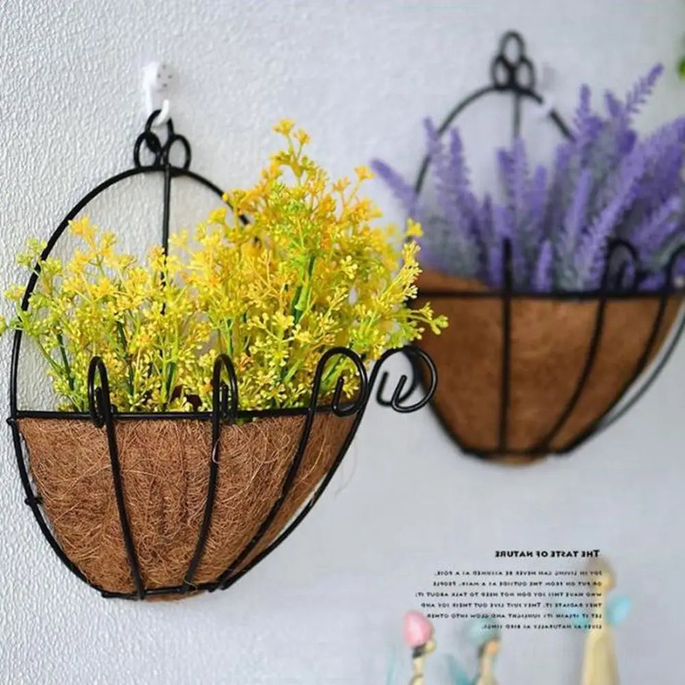 paniers suspendus plantes noir marron clair fleurs artificielles succulentes crochet métal filaire rustic champetre